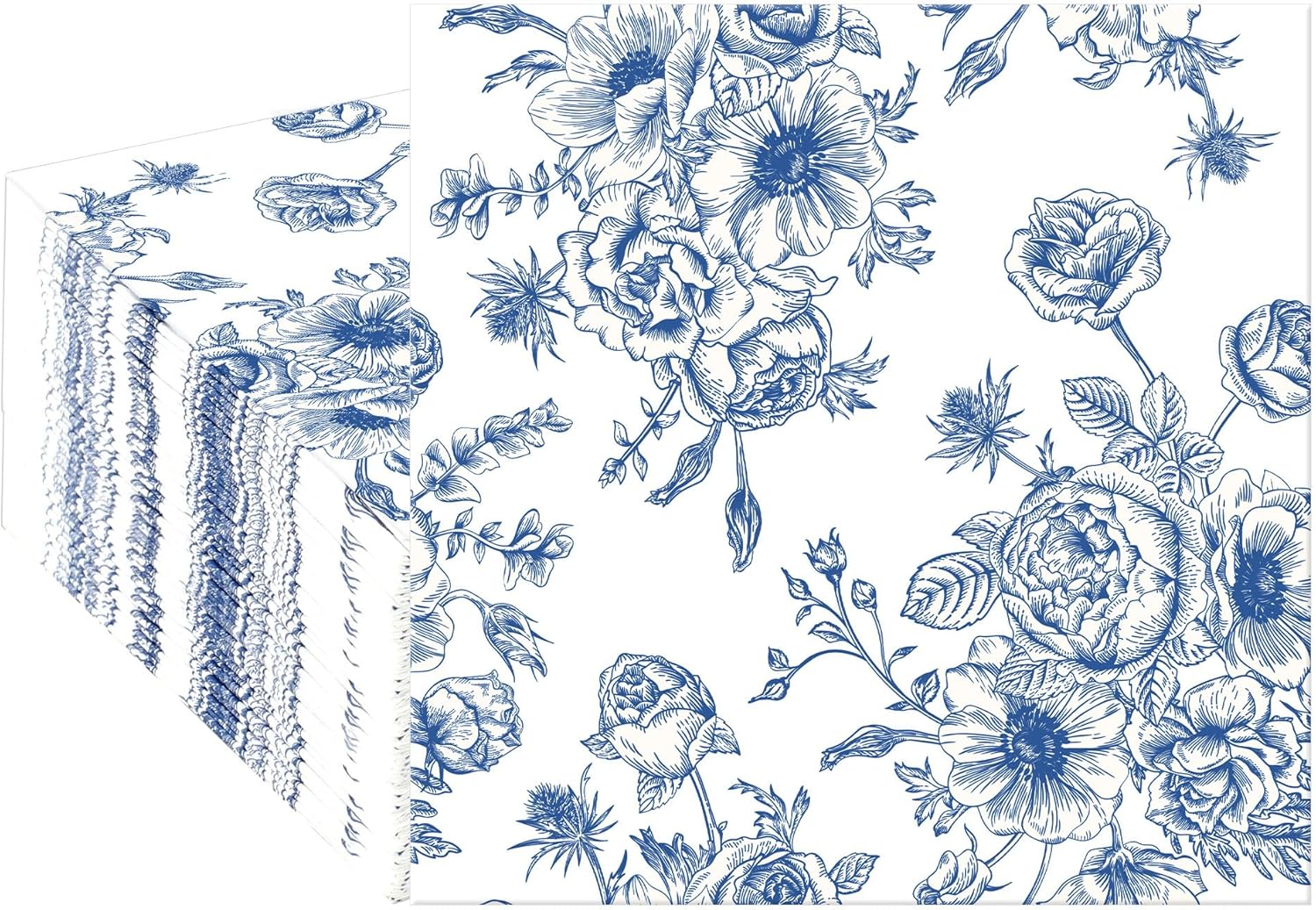 50PCS Blue Floral Cocktail Napkins 3-Ply Disposable