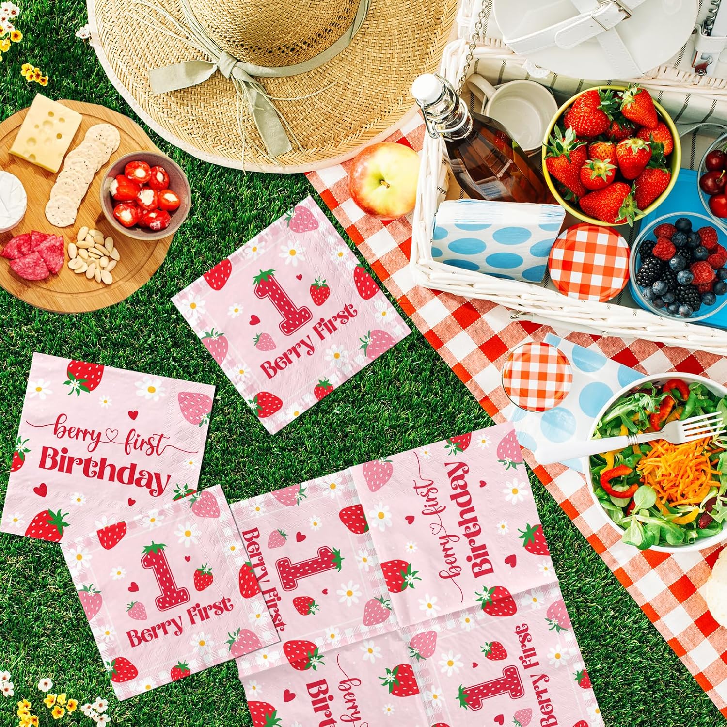 48pcs Strawberry First Birthday Napkins for Girls