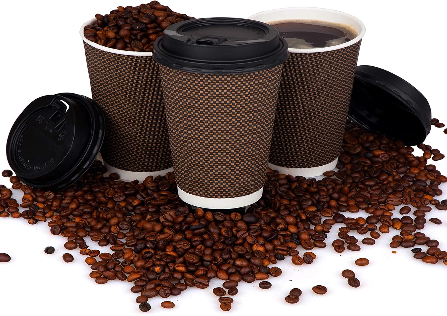 Promora 12 oz Brown Coffee Cups With Lids 80 Pack