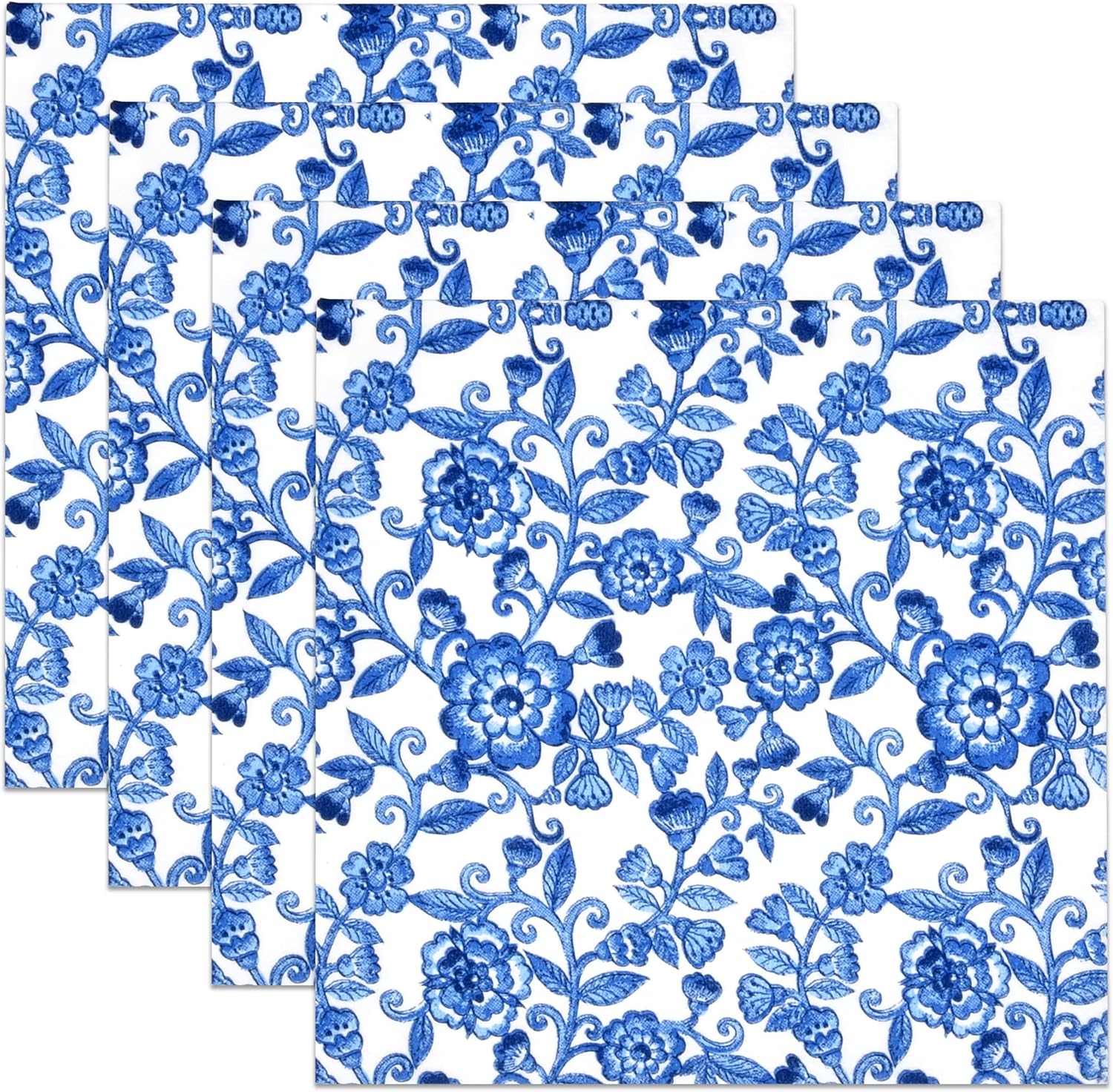 100 Blue Floral Cocktail Napkins for Spring Flower Events