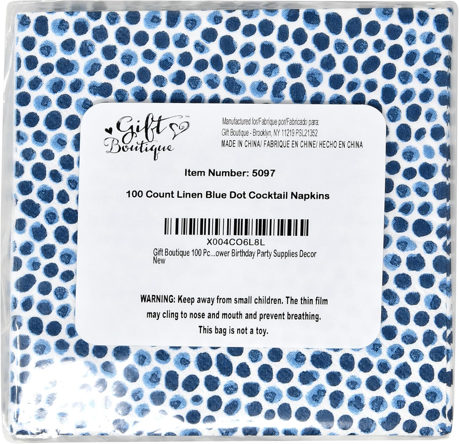 Gift Boutique 100 Pc Blue Dot Disposable Napkins for Parties
