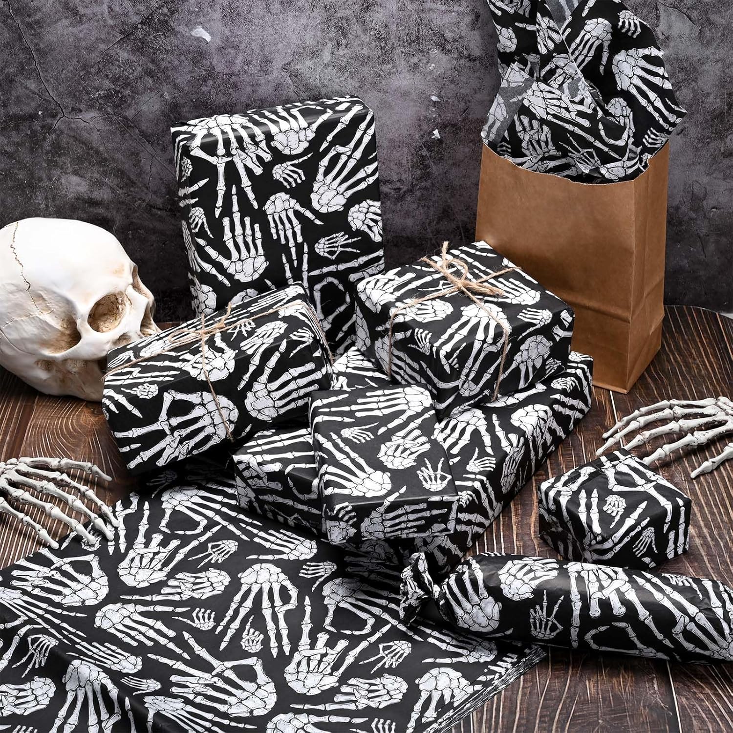 100 Sheets Halloween Tissue Paper 20x14 Inches Skeleton Design