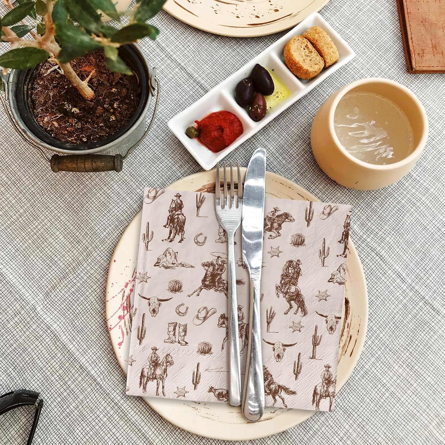 Western Cowboy Brown Paper Napkins 50Pcs Set