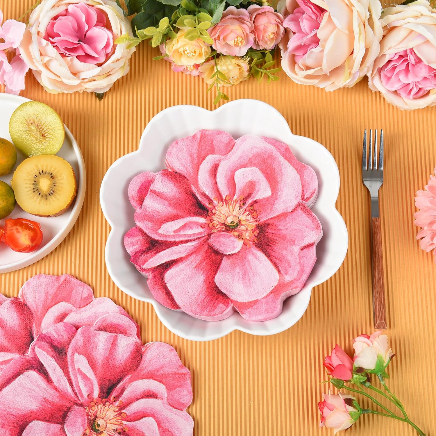 100Pcs Pink Flower Shaped Disposable Napkins for Parties and Events