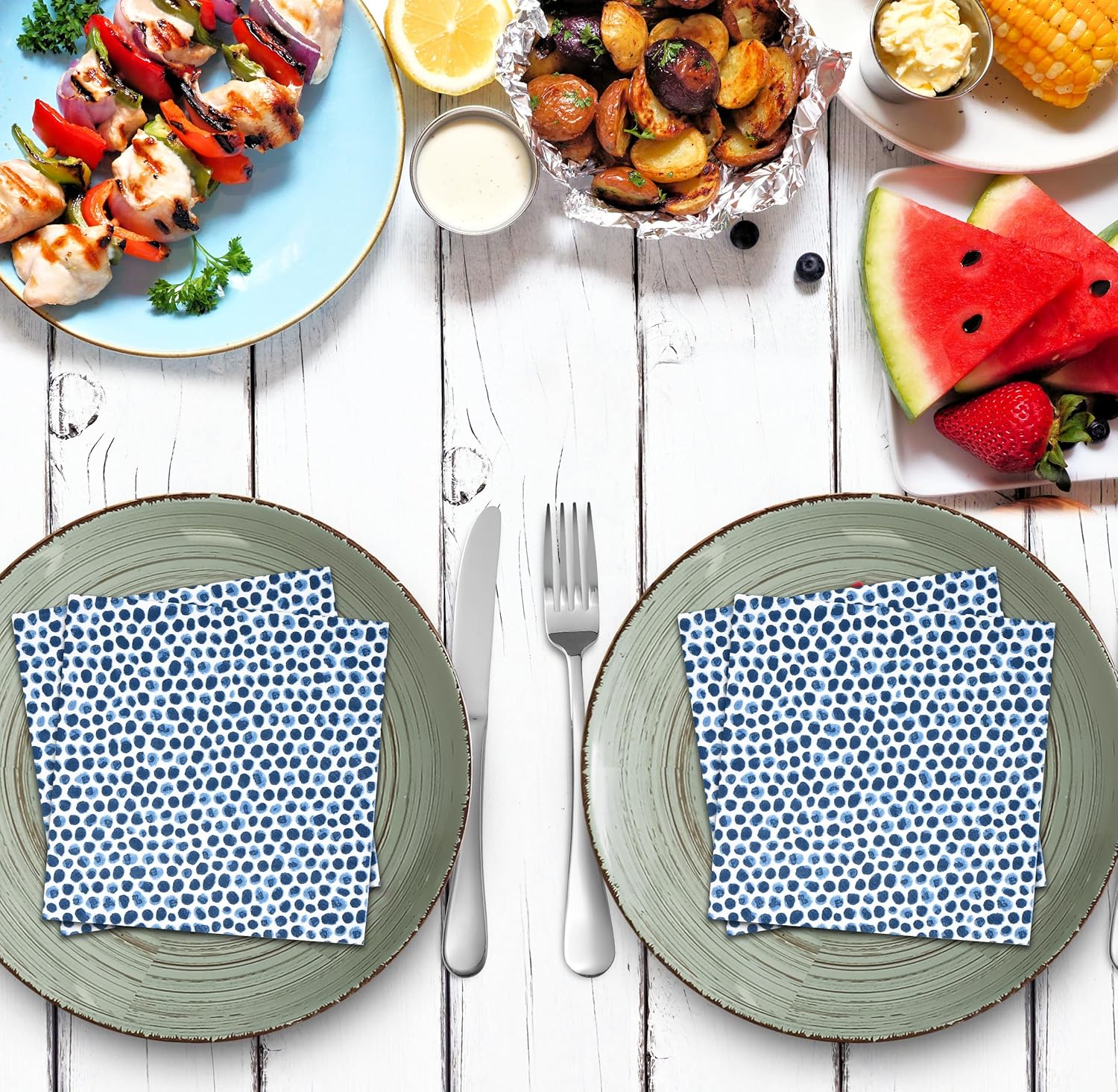 Gift Boutique 100 Pc Blue Dot Disposable Napkins for Parties