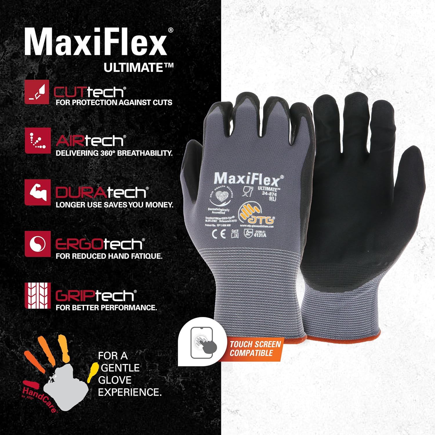 ATG Maxiflex Ultimate 15G Gray Nylon Gloves