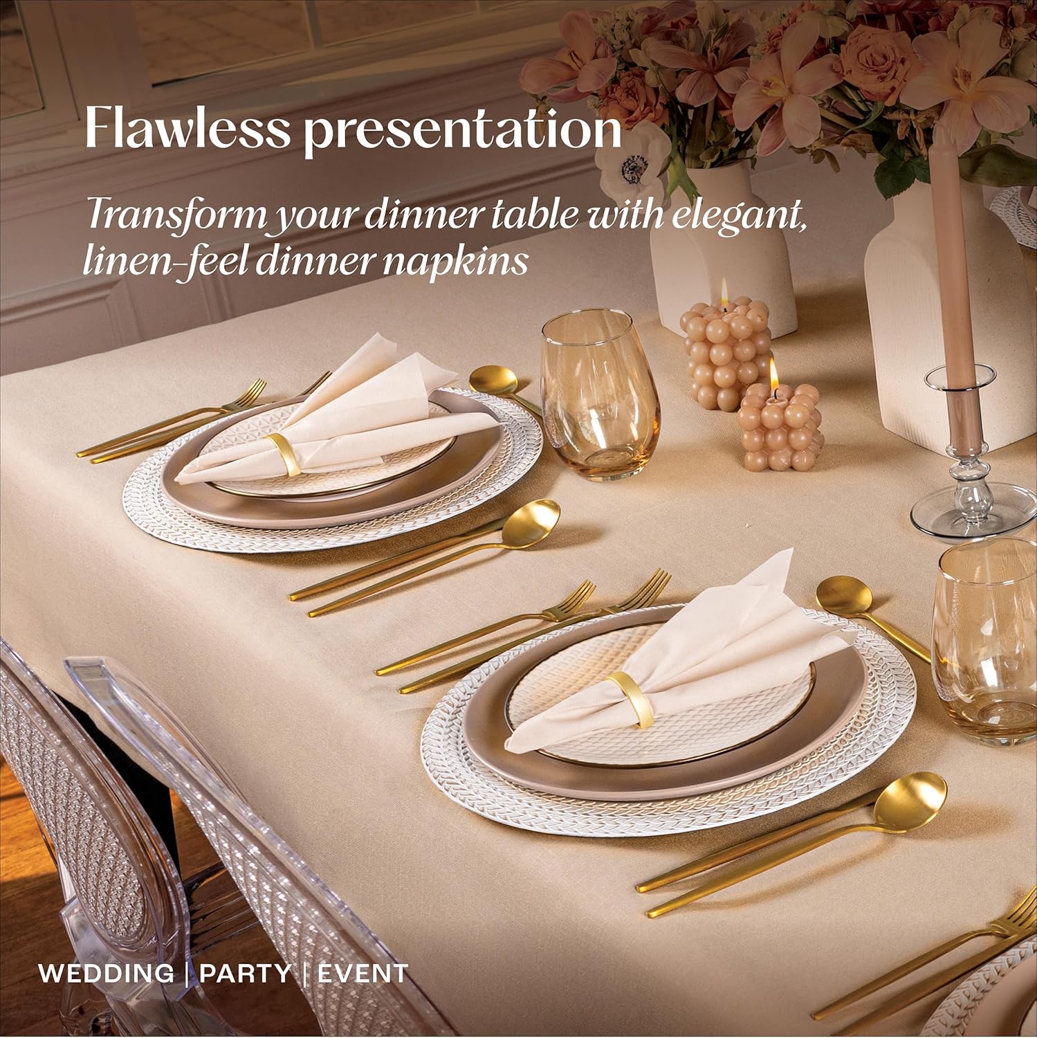 50 Pack Disposable Linen-Feel Napkins 12x17 Inches