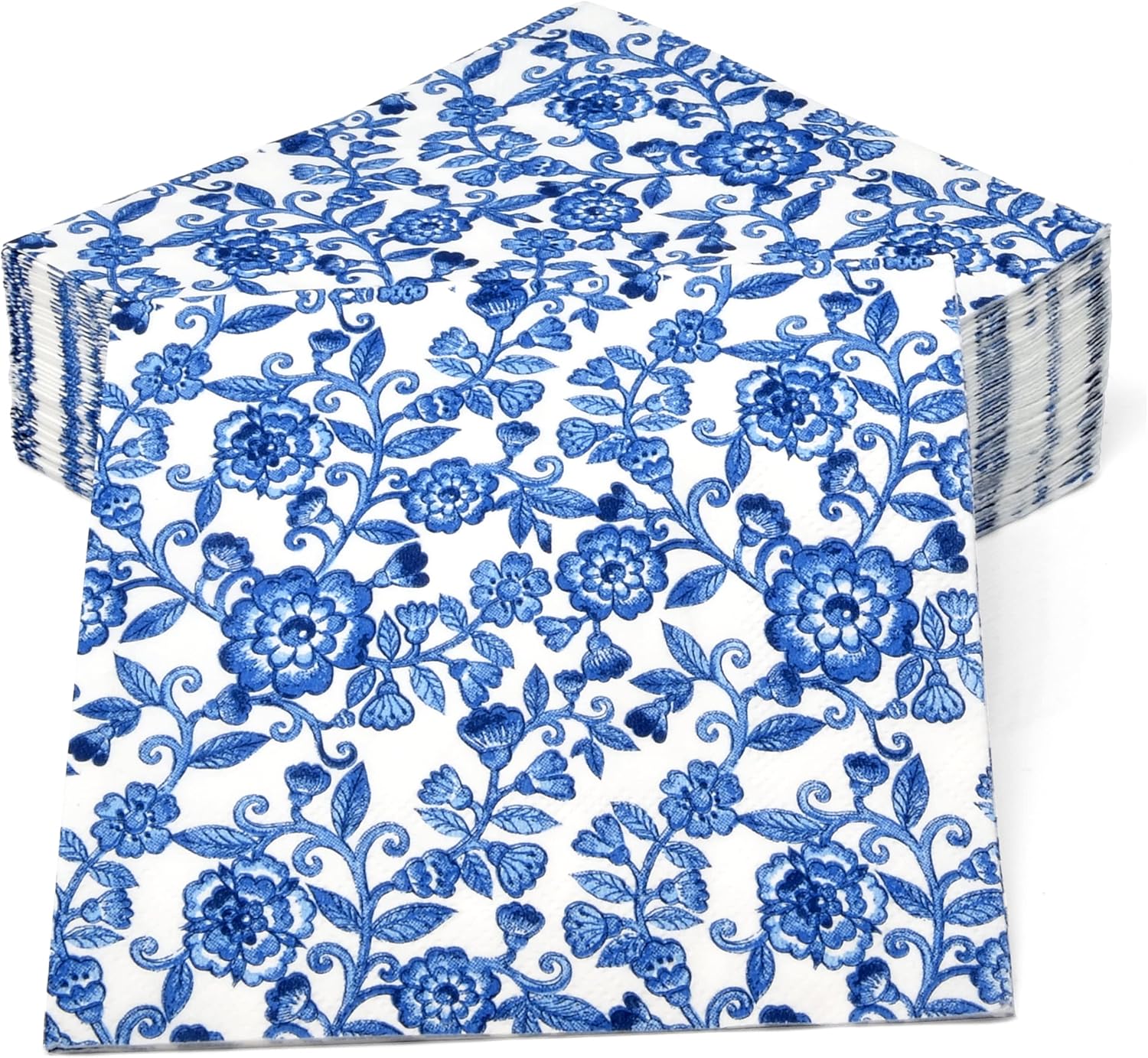 100 Blue Floral Cocktail Napkins for Spring Flower Events